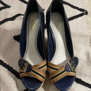 Charles David Blue and Brown Wedges with Geometric Design